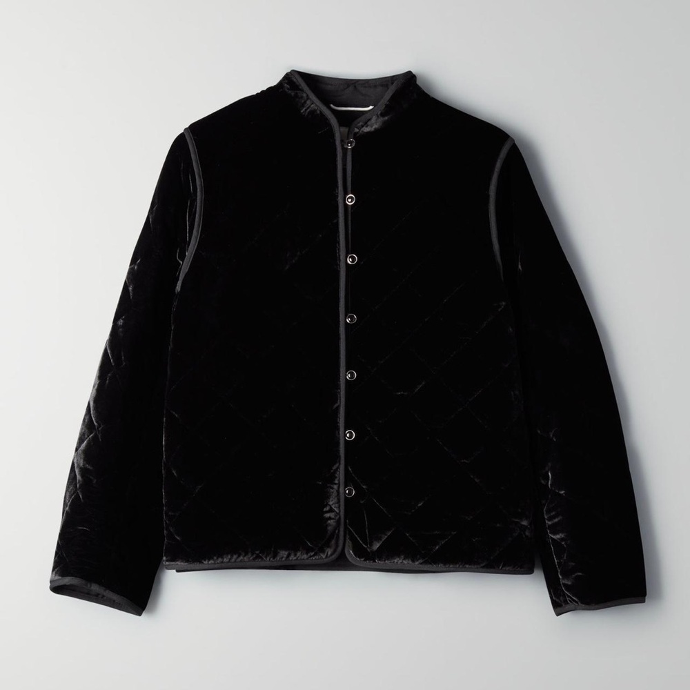 Aritzia Wilfred Lyric Black Velvet Quilted Silk Blend Jacket Size Small